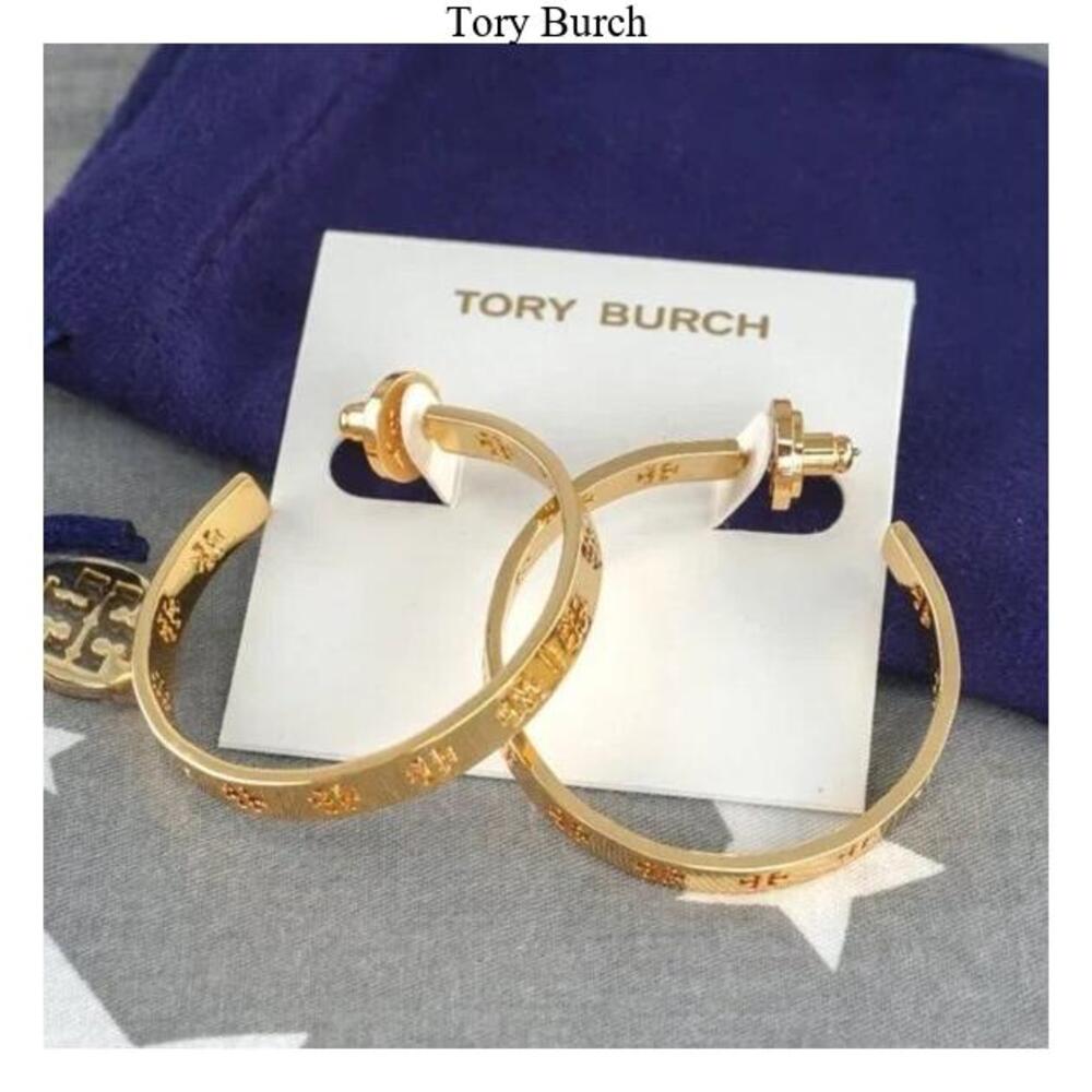 Tory Burch Gold Logo Hoop Earrings - Women's Fashion Jewelry